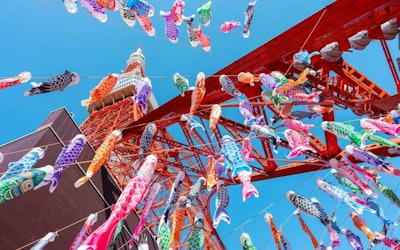 东京塔「333条鲤鱼旗」是庆祝端午节的例行活动！请用动画观看在城市上空游泳的色彩鲜艳的鲤鱼旗压卷的情景。