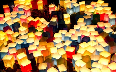 10,000 Lanterns at the Hiroshima Peace Memorial. The 1,200-Year-Old Lantern Floating Ceremony Is an Event in Hiroshima Where People Pray for Peace